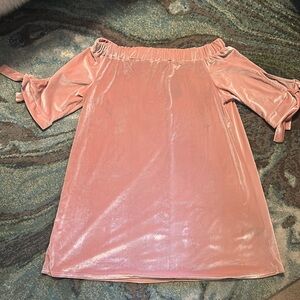 Simply Be Velour Blush Pink Off the Shoulder Dress